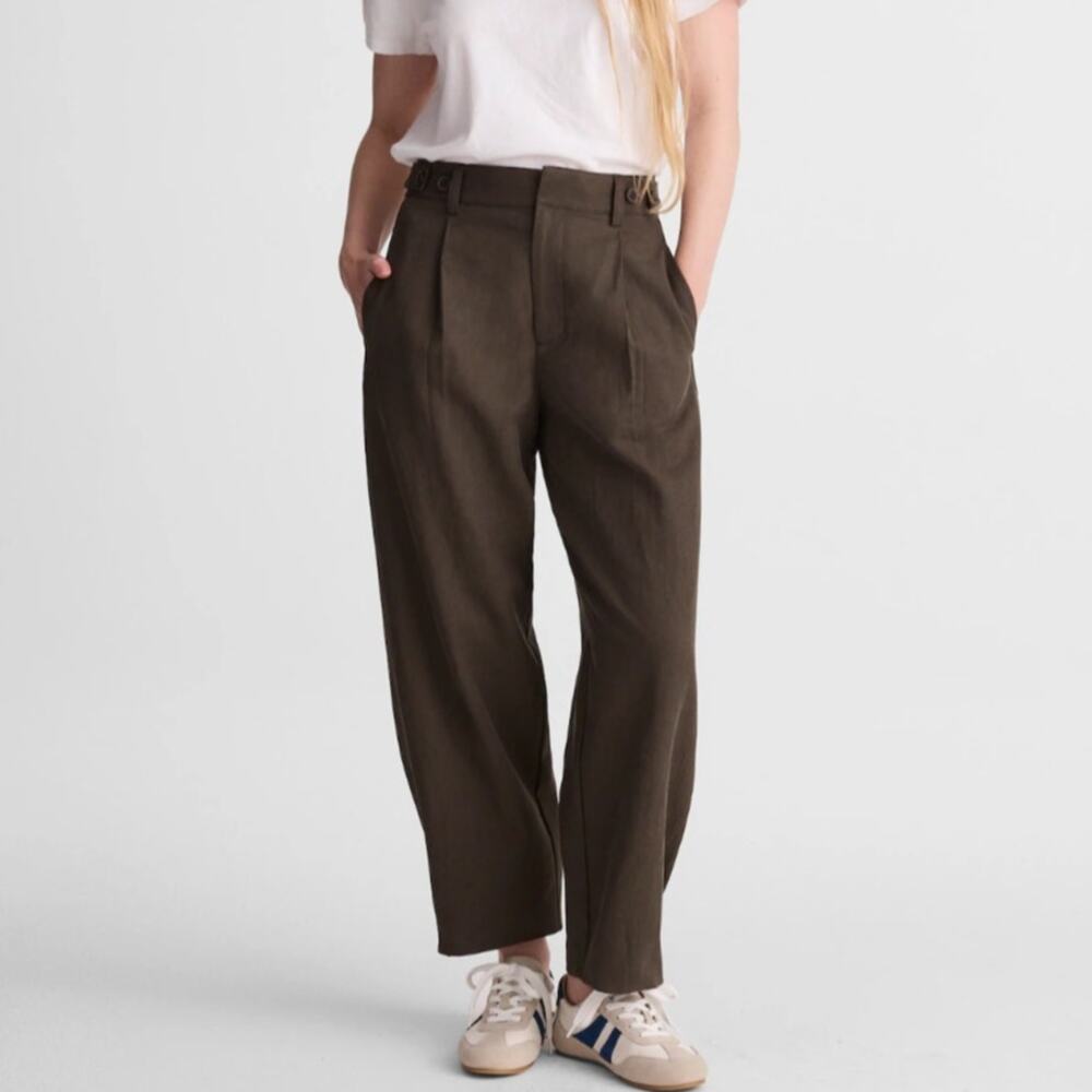 Madewell Barrel Trouser Pants Drapey Twill Olive Green Pleated Minimalist 10